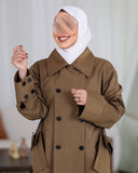 Double-Breasted Parachute Trench Coat – Brown