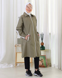 Sporty Zip-Up Parachute Trench Coat – Olive