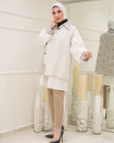 Layered Patterned Poplin Shirt – Beige & White