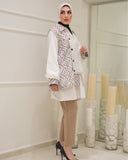 Layered Patterned Poplin Shirt – Beige & White