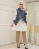 Layered Vest Poplin Shirt – White & Navy