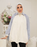 Layered Balloon Poplin Shirt – White & Blue