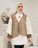 Sequin Vest Layered Poplin Shirt – White & Gold