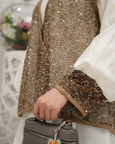 Sequin Vest Layered Poplin Shirt – White & Gold