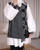 Layered Poplin Shirt with Contrast Panel – Black & White