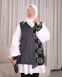 Layered Poplin Shirt with Contrast Panel – Black & White