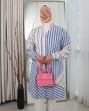 Contrast Striped Poplin Shirt – Blue Pink