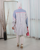 Contrast Striped Poplin Shirt – Blue Pink