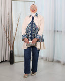 Viscose Cotton Zip Shirt – Beige & Navy