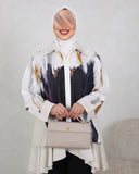 Abstract Viscose Cotton Zip Shirt – Beige & Black