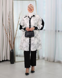 Floral Contrast Cotton Shirt – Black & White