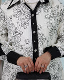 Floral Contrast Cotton Shirt – Black & White