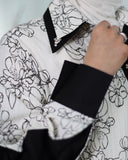 Floral Contrast Cotton Shirt – Black & White